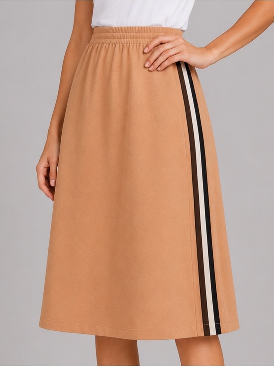 CHEE-CHO Dresses & Skirts - 🆕🍑 CHEE-CHO Camel Ribbed Midi A-Line Cotton Skirt with Side Stripes Size M Casua